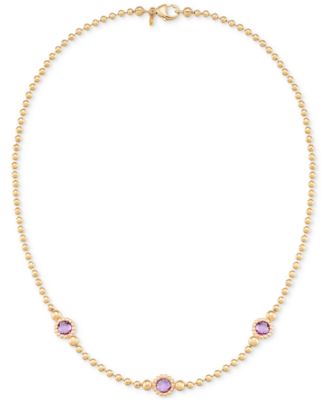 Amethyst Three Stone Bezel 18" Collar Necklace (3 ct. t.w.) in 14k Gold-Plated Sterling Silver (Also available in Onyx)