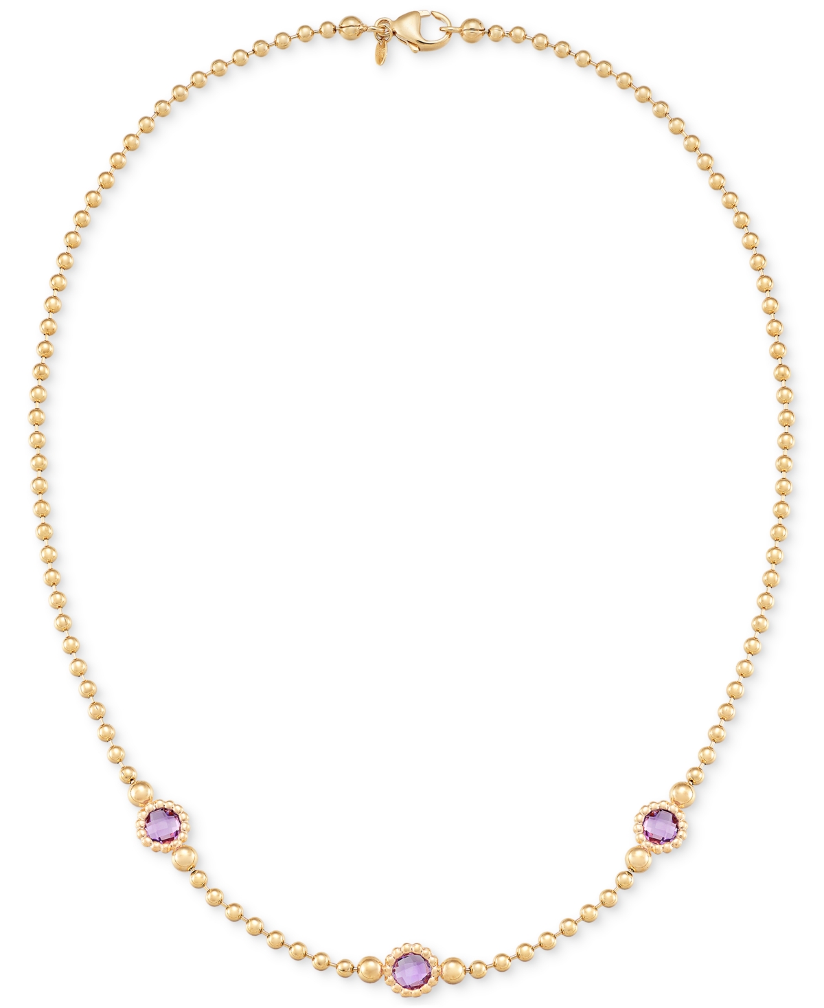 Macy's Amethyst Three Stone Bezel 18" Collar Necklace (3 Ct. T.w.) In 14k Gold-plated Sterling Silver (also In Amethyst