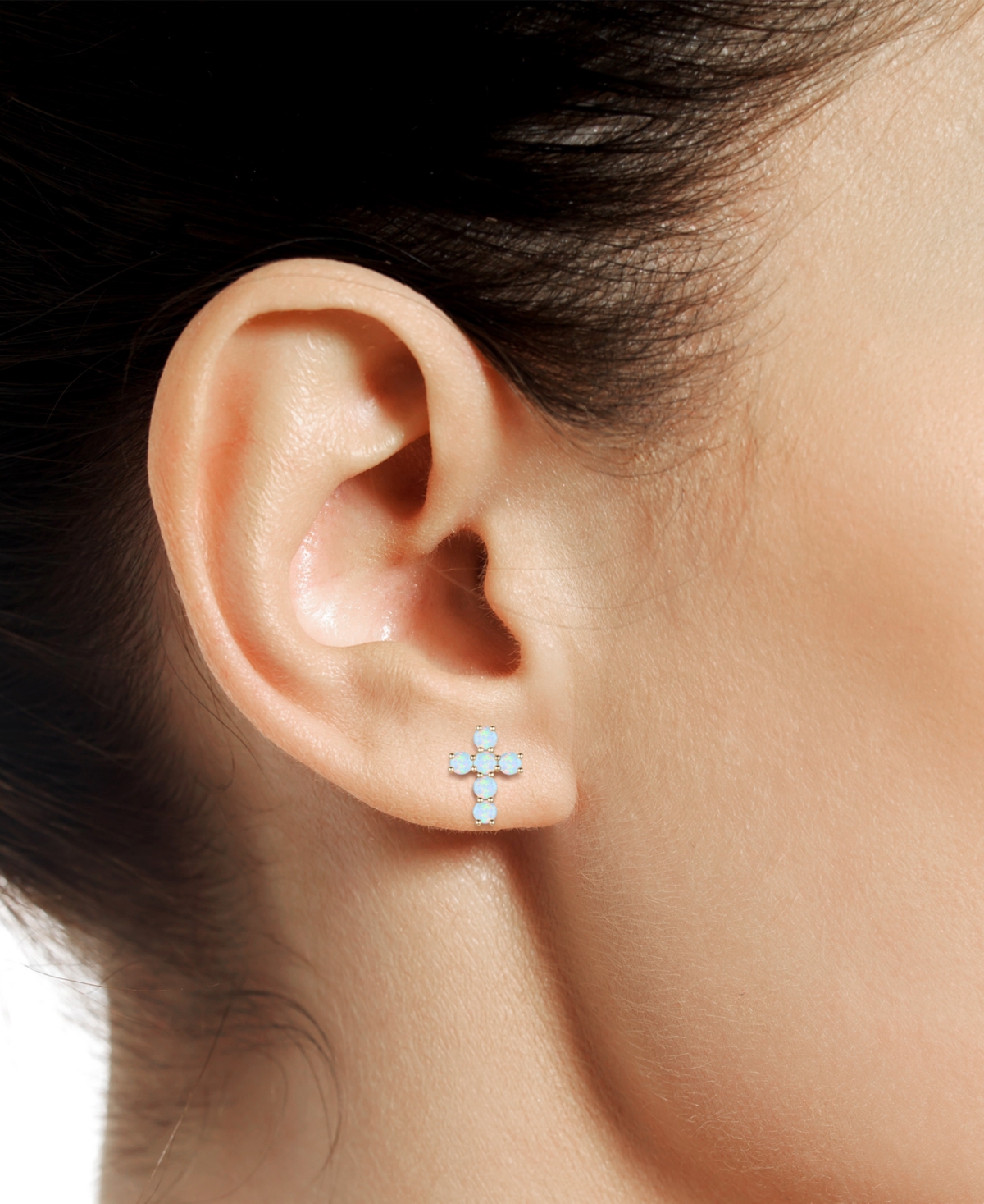 Macy's Lab Grown Sapphire Cross Stud Earrings (1 Ct. T.w.) In 10k White Gold (also In Lab Grow Ruby, Lab Gr In Opal