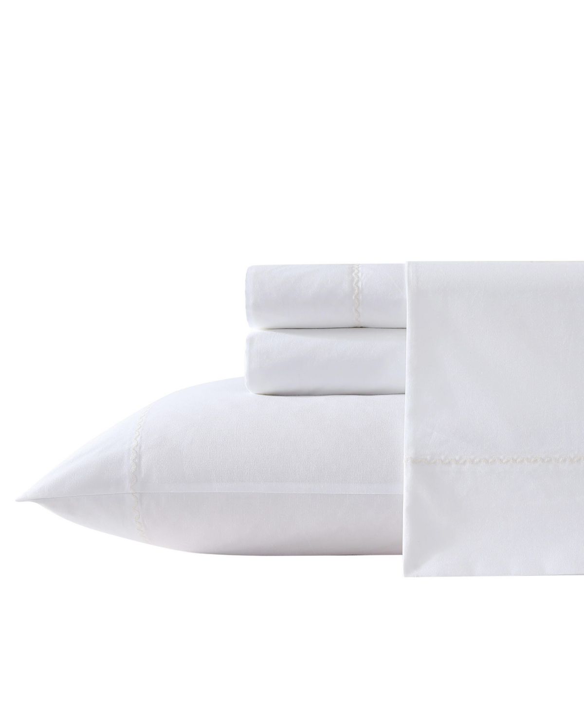 Laura Ashley 200-thread Count Cotton Percale 4 -pc. Sheet Set, Full In Ivory Scallop Embroidered
