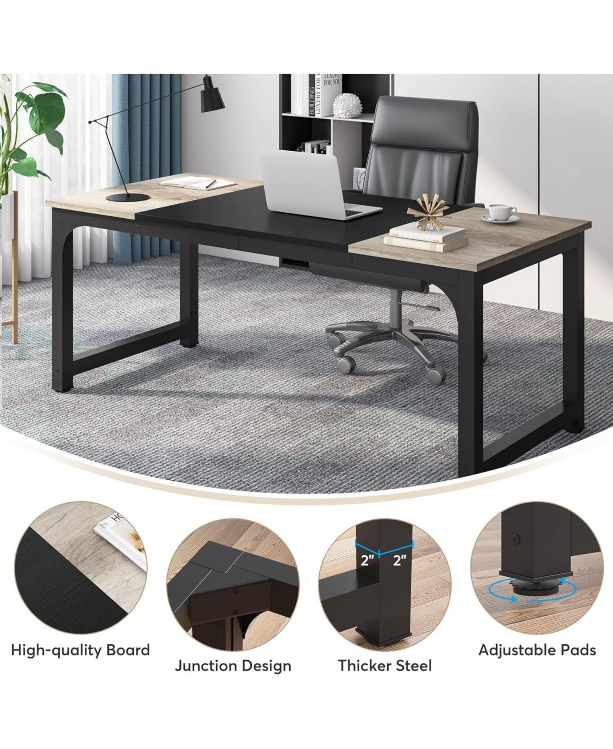 Tribesigns 70.8”Executive Desk, Office Computer Desk with Thicken Frame, Modern Simple Workstation Business Furniture for Home Office - V