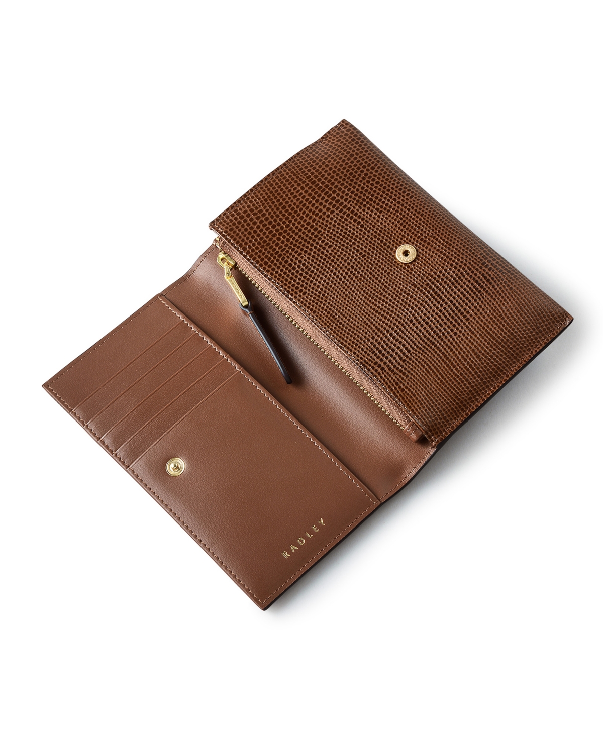 Radley London Oak Street Faux Lizard Flap Over Wallet In Saddle