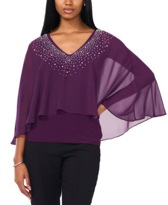 MSK Women's Rhinestone-Trim Overlay Top