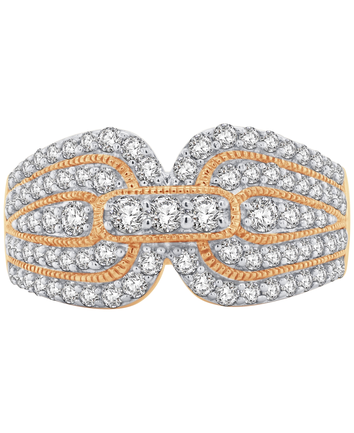 Macy's Diamond Multirow Milgrain Bead Statement Ring (1 Ct. T.w.) In 14k Gold In Yellow Gold