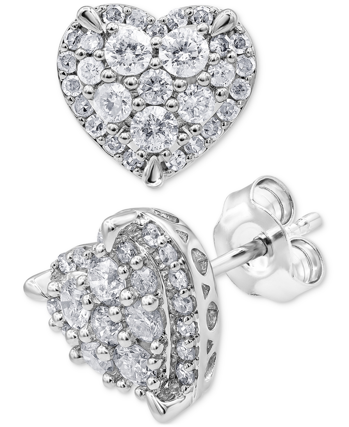 Macy's Diamond Heart Cluster Stud Earrings (1 Ct. T.w.) In 14k White Gold In White Gold