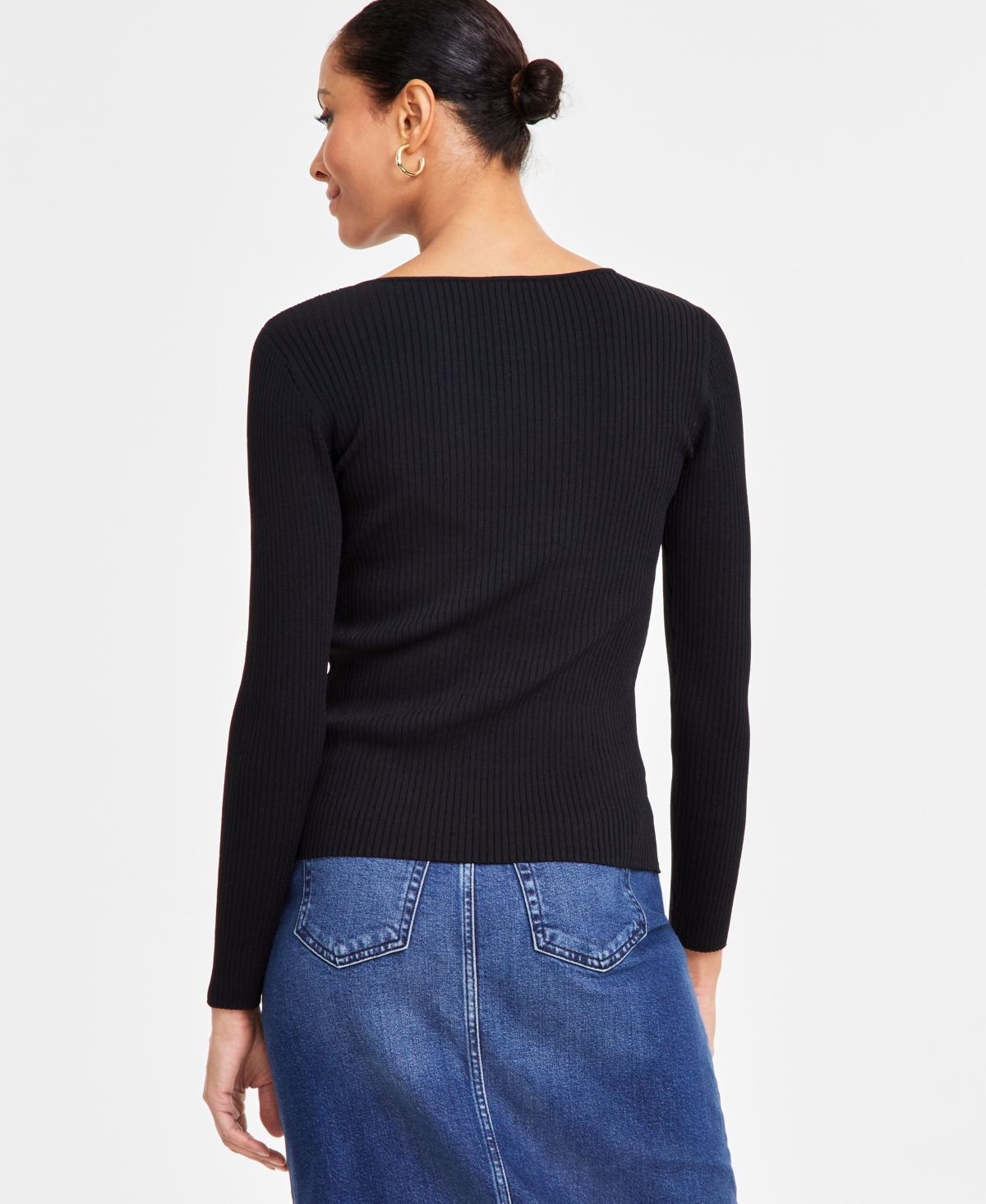 Inc International Concepts Women's Double-cutout Sweater, Exclusively At Macy's In Deep Black
