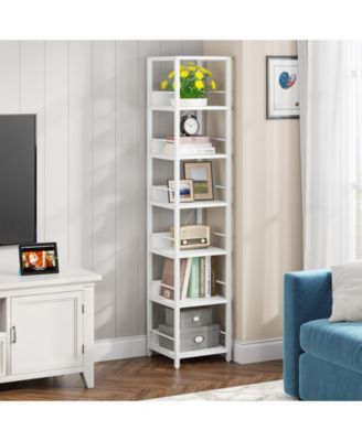 75 Inch Tall Narrow Bookshelf Storage Rack Set of 2, Etagere Shelves Display Stand for Small Spaces,6-Tier Corner Shelf