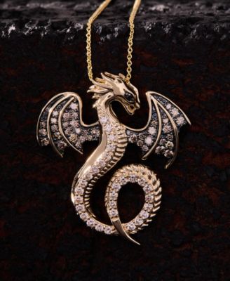 Chocolate Diamond, Nude Diamond & Blackberry Diamond Dragon Pendant Necklace (1 ct. t.w) in 14k Honey Gold