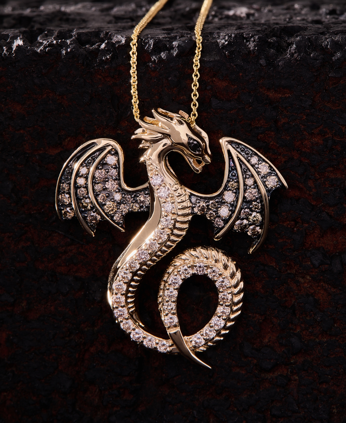 Le Vian Chocolate Diamond, Nude Diamond & Blackberry Diamond Dragon Pendant Necklace (1 ct. t.w) in 14k Honey Gold