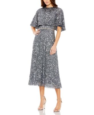 Women's Embellished Cape High Neck Midi Dress