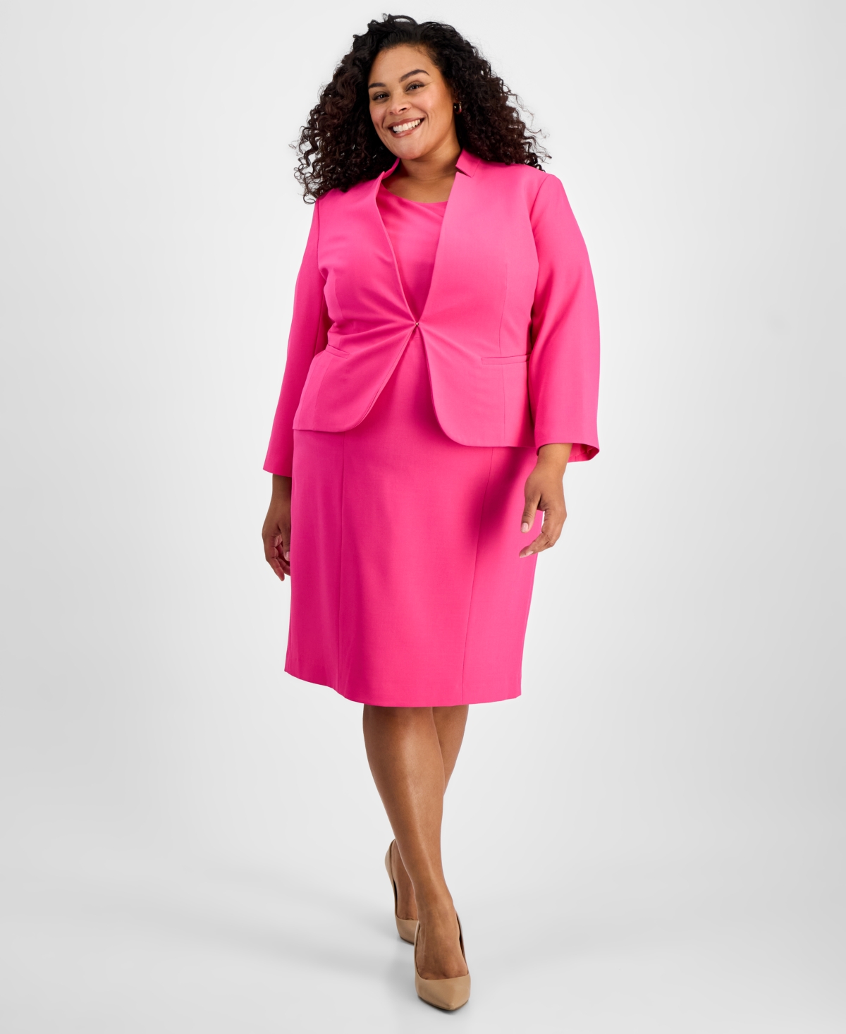Plus Size Cutout Kissing Jacket & Sheath Dress Suit - Black