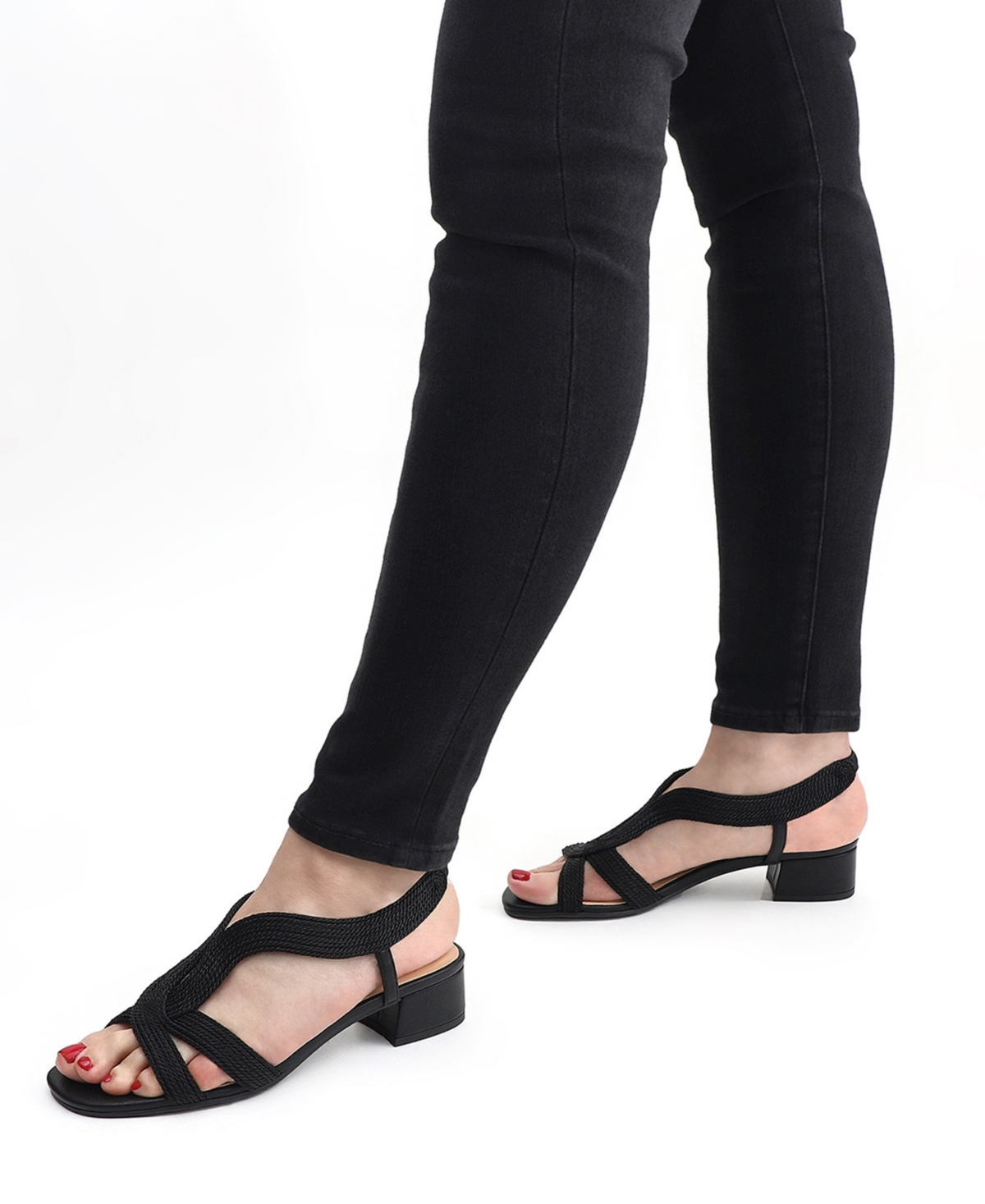 Easy Street Women's Festival Block Heel Sandals In Black Woven