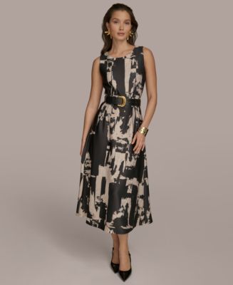 Donna Karan New York Women's Printed Belted A-Line Dress