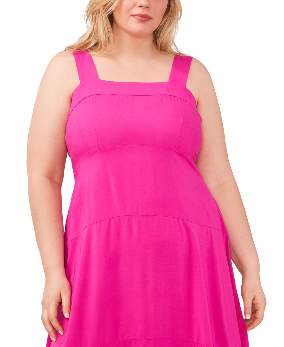 VINCE CAMUTO PLUS SIZE SQUARE-NECK SMOCKED-BACK SLEEVELESS MAXI DRESS 