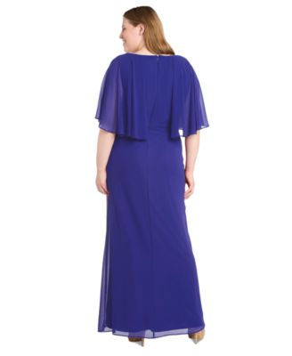 Plus Size Cape-Sleeve Embellished-Waist Gown