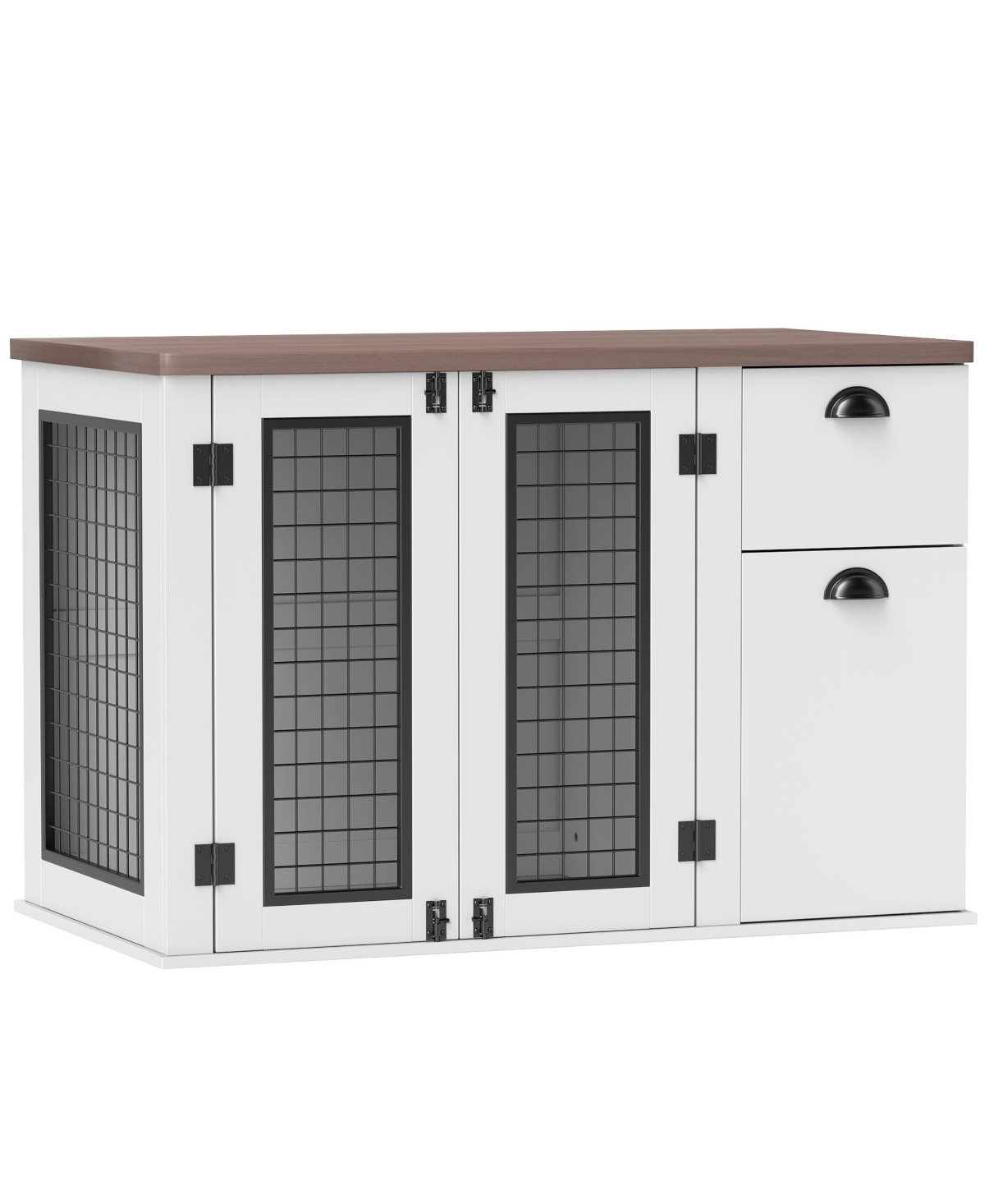 44" Furniture Dog Crate with Double Door & Storage for M Dogs, - White