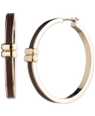 Lauren Ralph Lauren - Gold-Tone Medium Leather-Inset Hoop Earrings. 1.6"