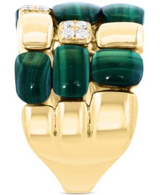 EFFY&reg; Malachite & Diamond (1/5 ct. t.w.) Triple Row Statement Ring in 14k Gold