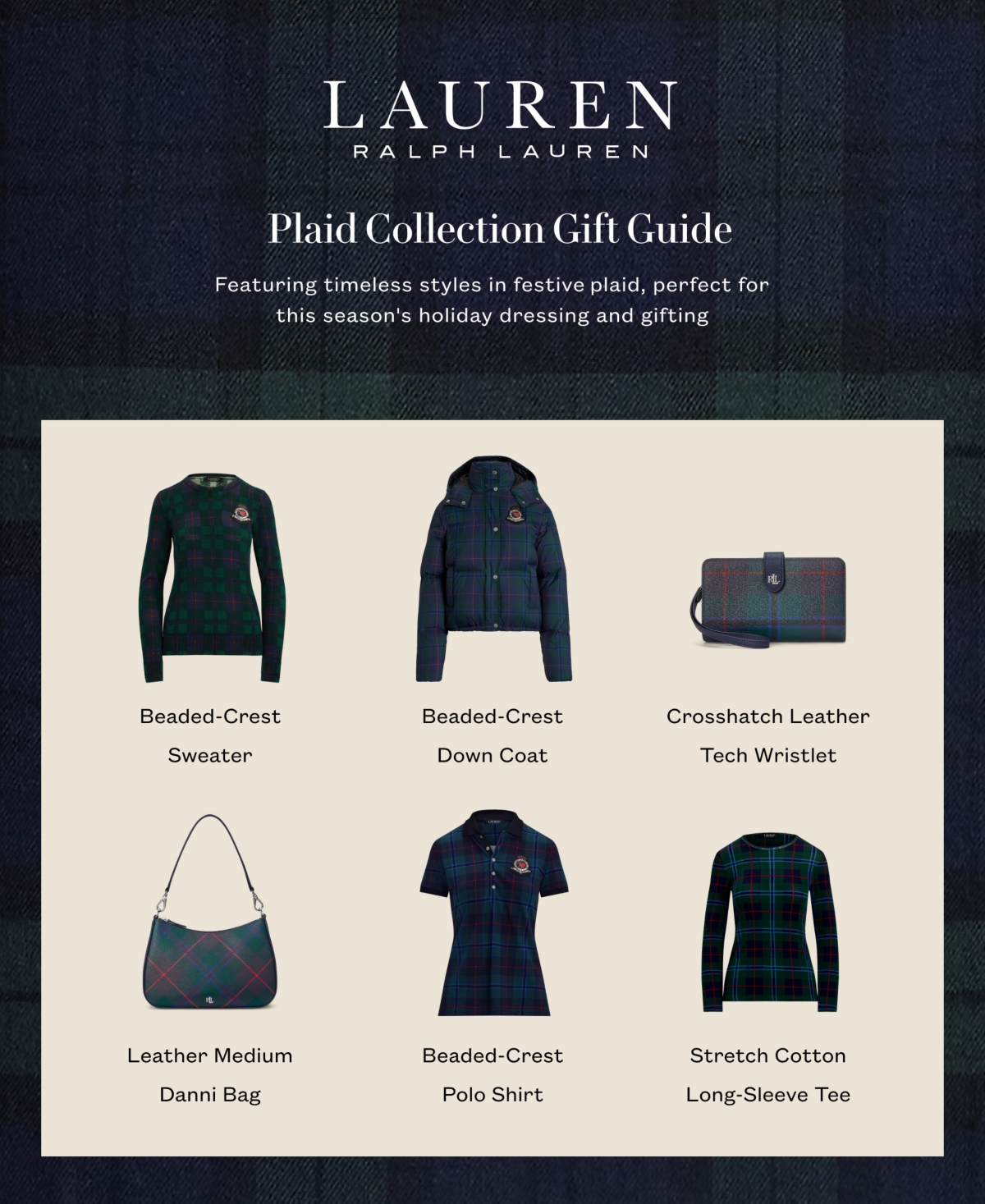 Lauren Ralph Lauren Women's Black Watch Plaid Beaded-Crest Sweater, Regular & Petite