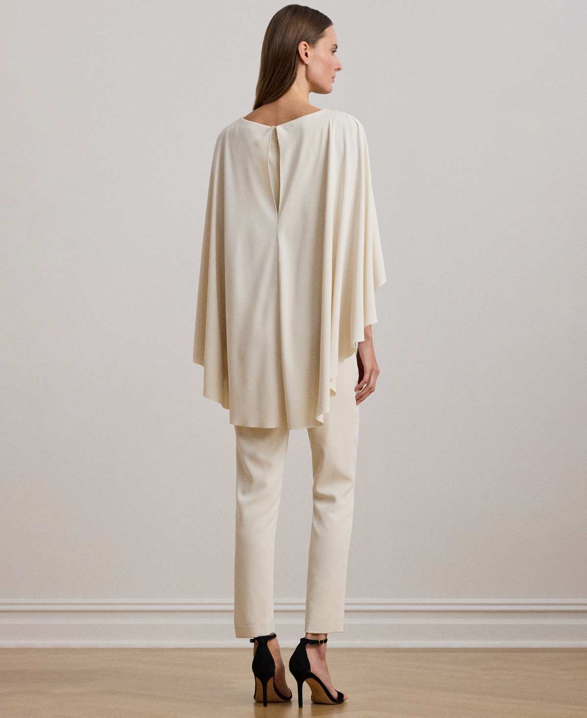 Ralph Lauren Women's Belted Cape Georgette Jumpsuit In Mascrapone Cream