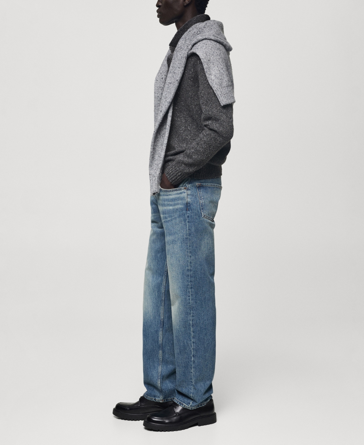 Mango Men's Marbled Wool-Knit Polo Shirt