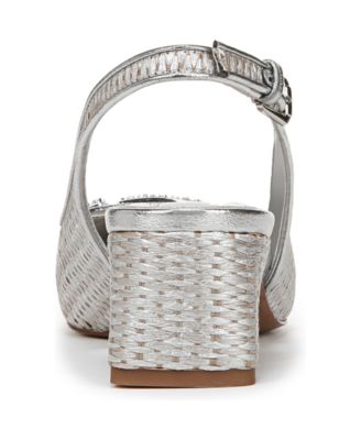 Women's Racer Ornament Pointed Toe Block Heel Slingback Pumps