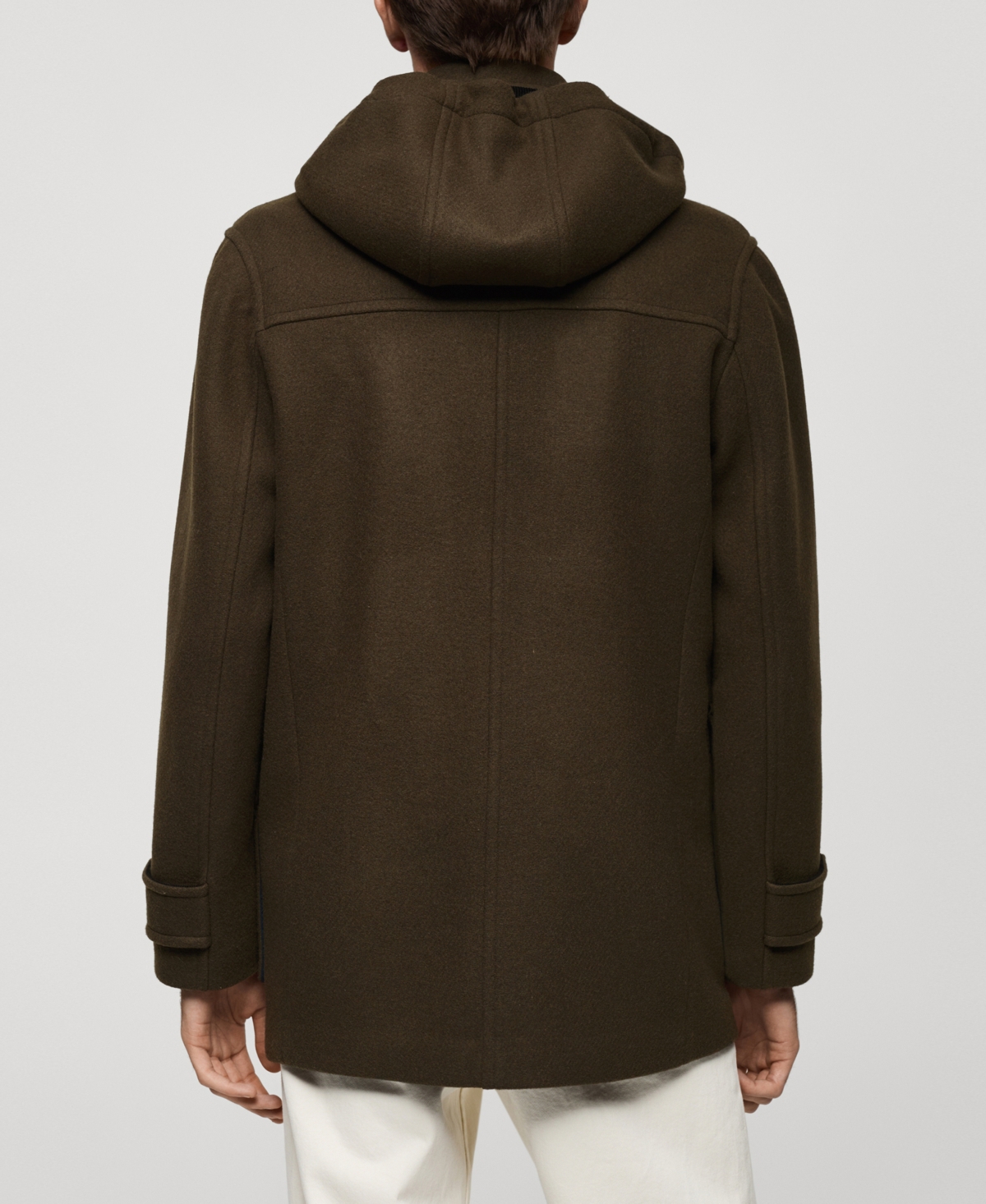 Mango Wool Blend Coat With Removable Hood In Khaki