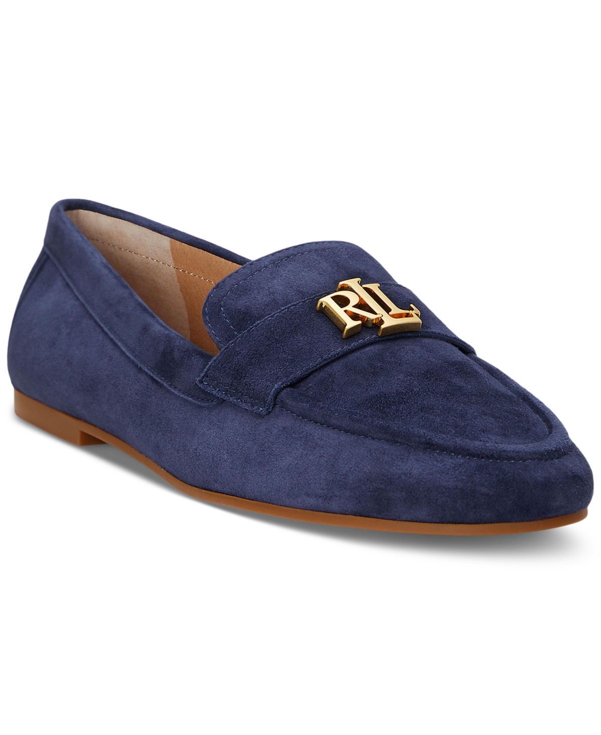 Ralph Lauren Women's Barnsbury Slip-on Driver Loafer Flats In Refined Navy Gold Hardware
