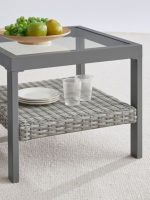 Small Square Coffee Table with Storage, Modern and Transitional Style, Glass, Gray