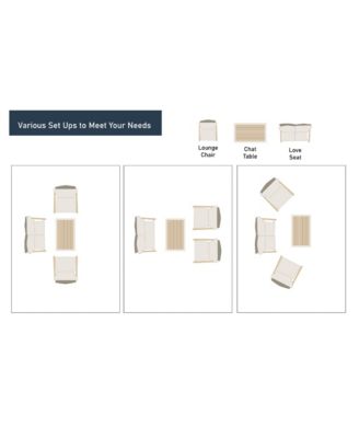 Sencillo Collection - 4 Piece Patio Furniture Set, 2 Lounge Chairs, 1 Loveseat, 1 Coffee Table, Modern and Transitional Style, Rattan, Wood, Gray and Beige