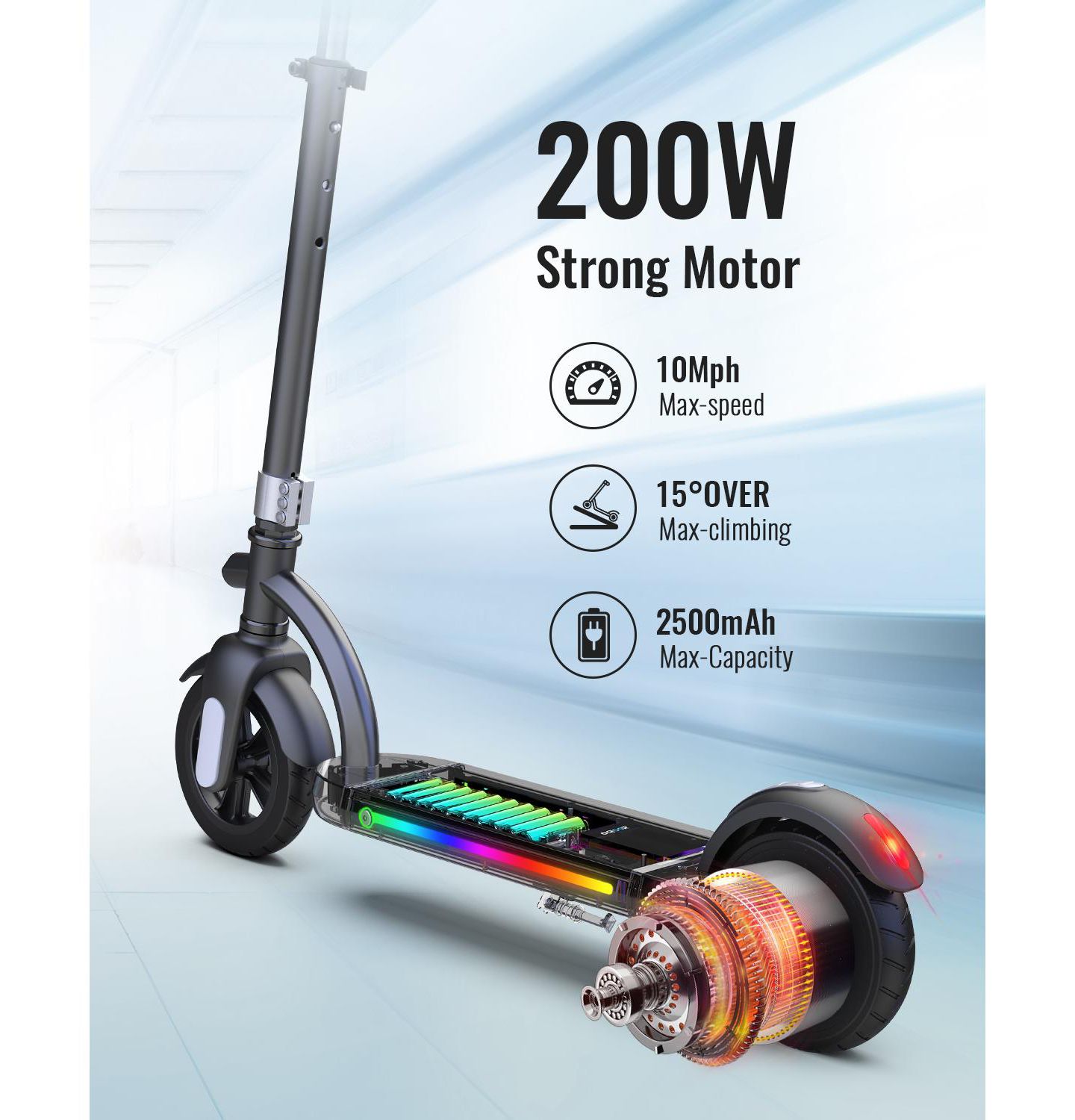 Детская игрушка Gyroor H40 180W Motor with LED Lights Adjustable-Height Electric Scooter, 143 Lbs. Capacity, Ages 8-12, цвет: Чёрный — фото 3
