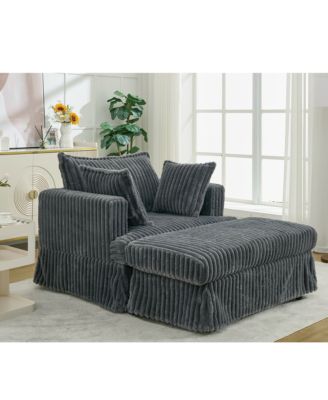 Oversized Corduroy Chaise Lounge with Ottoman