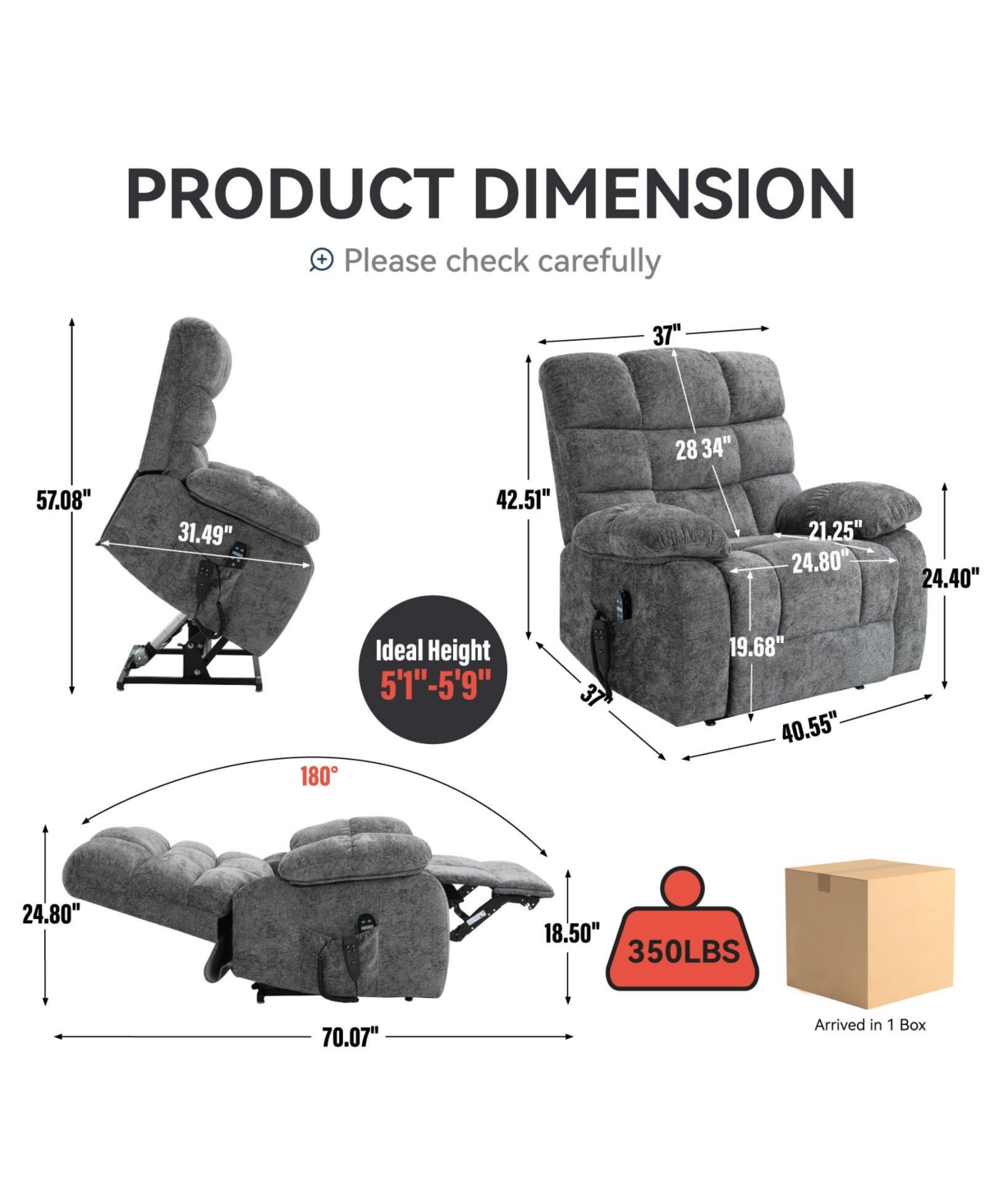 Boyel Living Lift Recliner Chair Heat Massage Dual Motor Infinite Position Up to 350 Lbs Electric Power Lift Recliners with Power-Remote