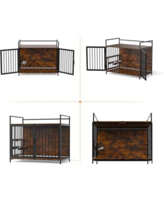 Furniture Style Dog Crate Large Dogs Indoor Heavy Duty Dog Kennels with 2 Stainless Steel Bowls