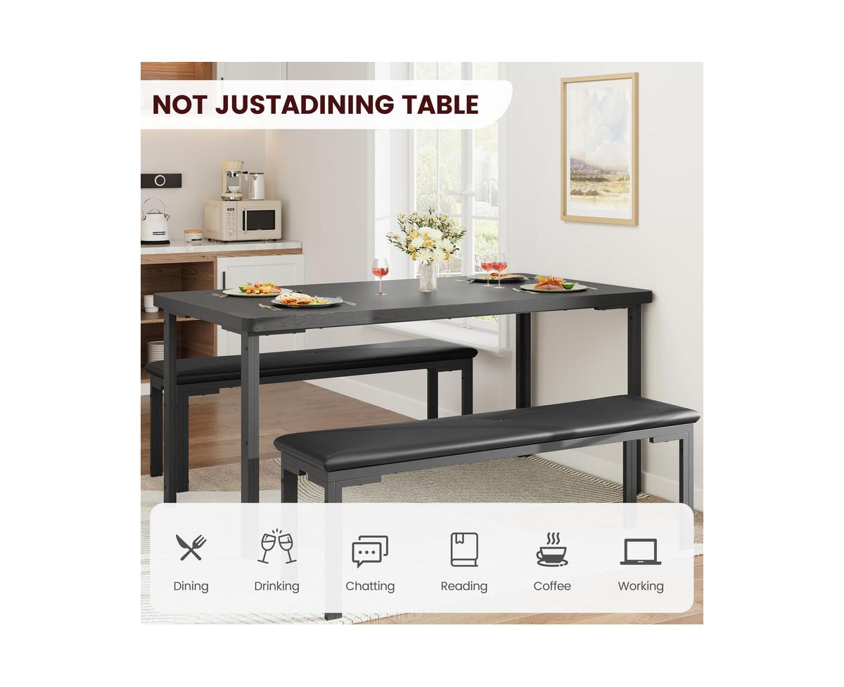 gaomon Kitchen Table and 2 Dining Benches Set, 3 Piece Dining Table Set for 4, Space-Saving Dinette for Kitchen, Dining Room, Small Space Rectangular