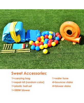 Inflatable Bounce House Kids Slide Jumping Castle Bouncer w/Pool and 480W Blower