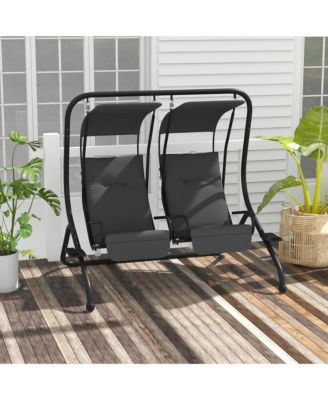 2-Seat Patio Swing Chair w/ Removable Canopy & Cup Holders,