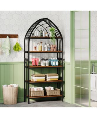 Tall Bookshelf,5-Tier Bookshelf with Metal Frame,Curved Freestanding Display Shelf