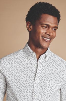 Men's Slim Fit Semi-Cutaway Collar Non-Iron Floral Geo Print Shirt