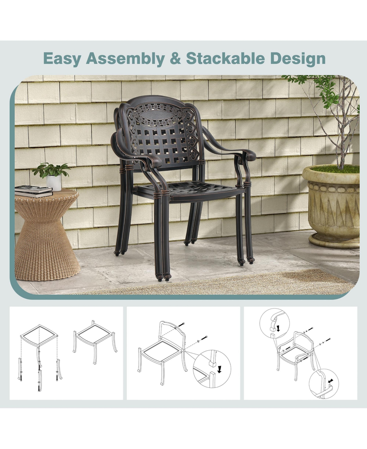 Gymax 4 Pieces Cast aluminum patio chair bistro dining chair outdoor cast aluminum chair