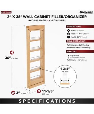 Pullout Wall Filler Cabinet Wooden Organizer, 36" Hgt, 432-WF36-3C