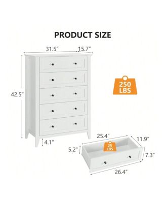 5-Drawer Wood Deep Storage Nickel Handle Modern Chest of Drawers