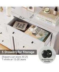 5-Drawer Wood Deep Storage Nickel Handle Modern Chest of Drawers
