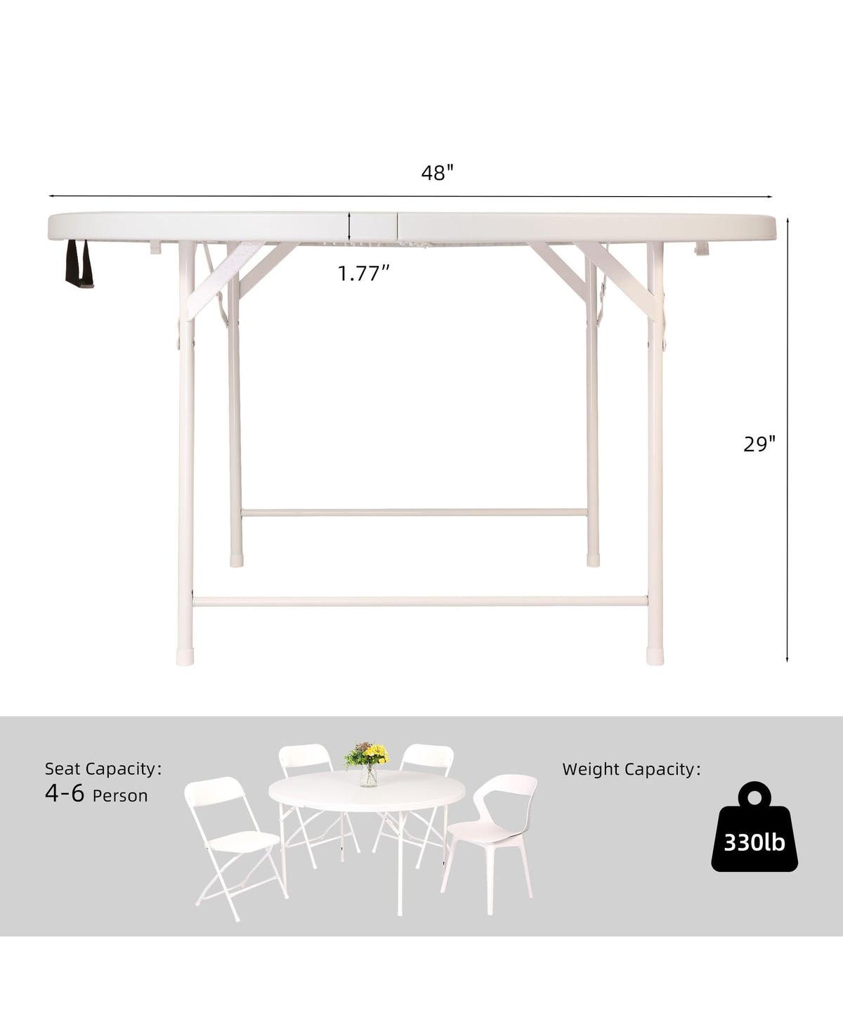 Slickblue 48-Inch Round Folding Table -Plastic Table for 4-6 Seat Capacity - White