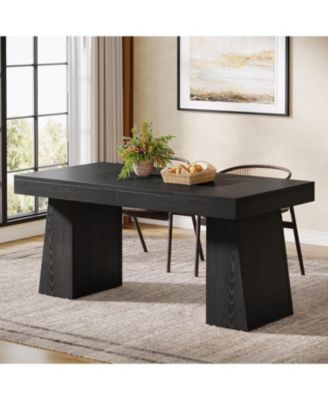 55-Inch MDF & Metal Frame Vintage Wood Grain Finish Rectangular Dining Table