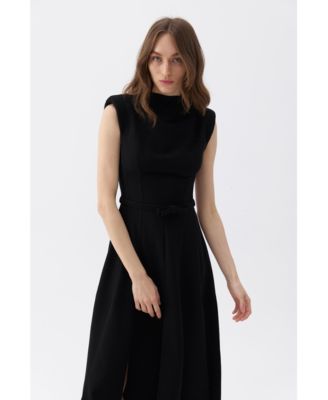 Women's Padded Shoulder Midi Dress