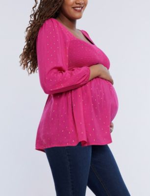 Maternity Smocked Square Neck Long Sleeve Babydoll Top - Motherhood