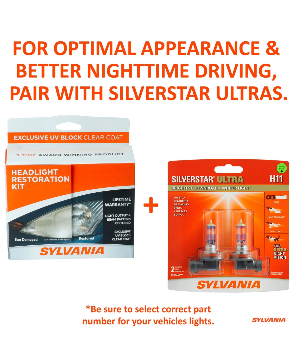 Sylvania Headlight Restoration Kit - 3 Easy Steps to Restore Sun Damaged Headlights with Exclusive Uv Block Clear Coat, Light Output and Beam Pattern