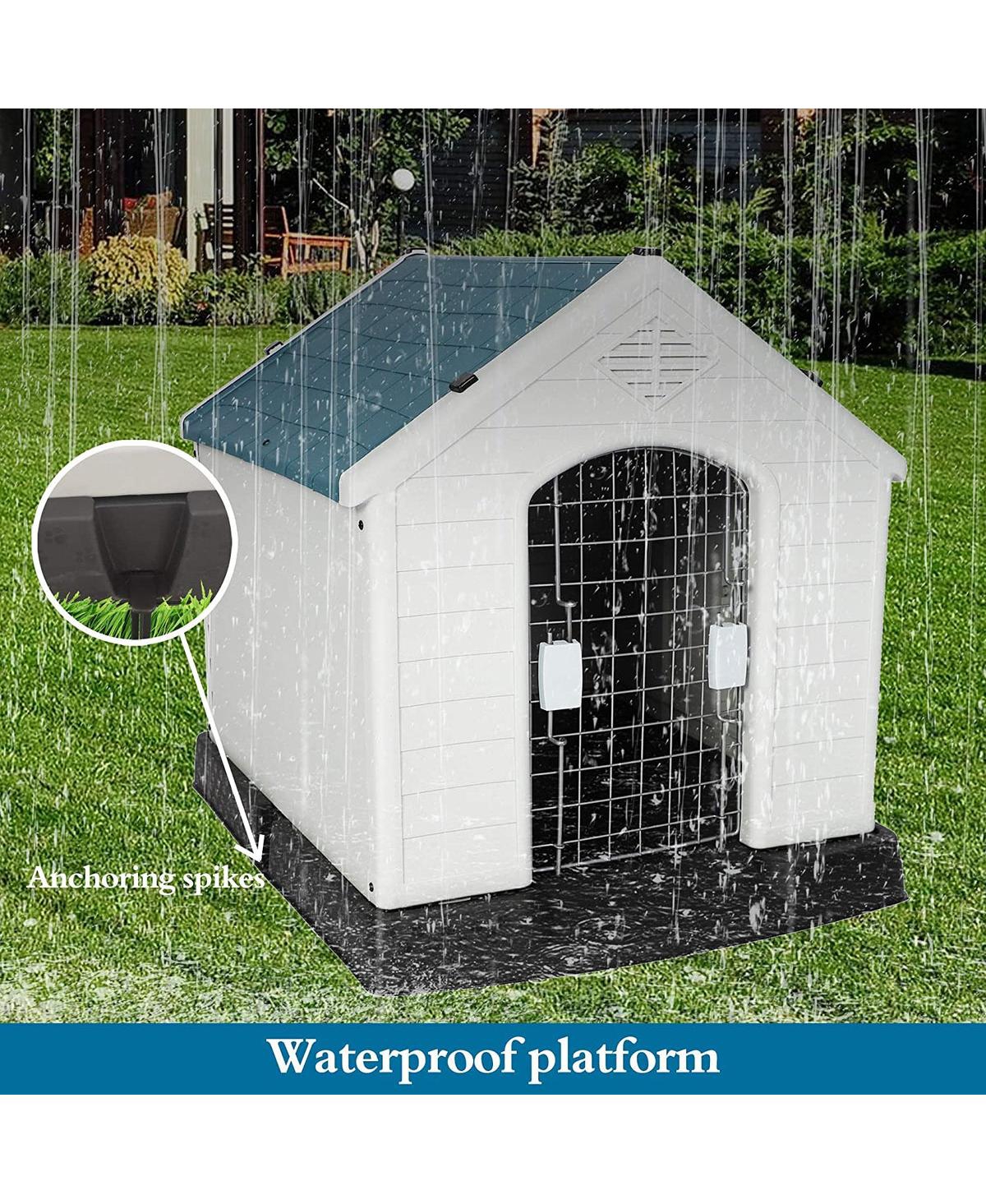 Slickblue Weatherproof Outdoor Dog House - Durable Plastic Kennel with Elevated Floor
