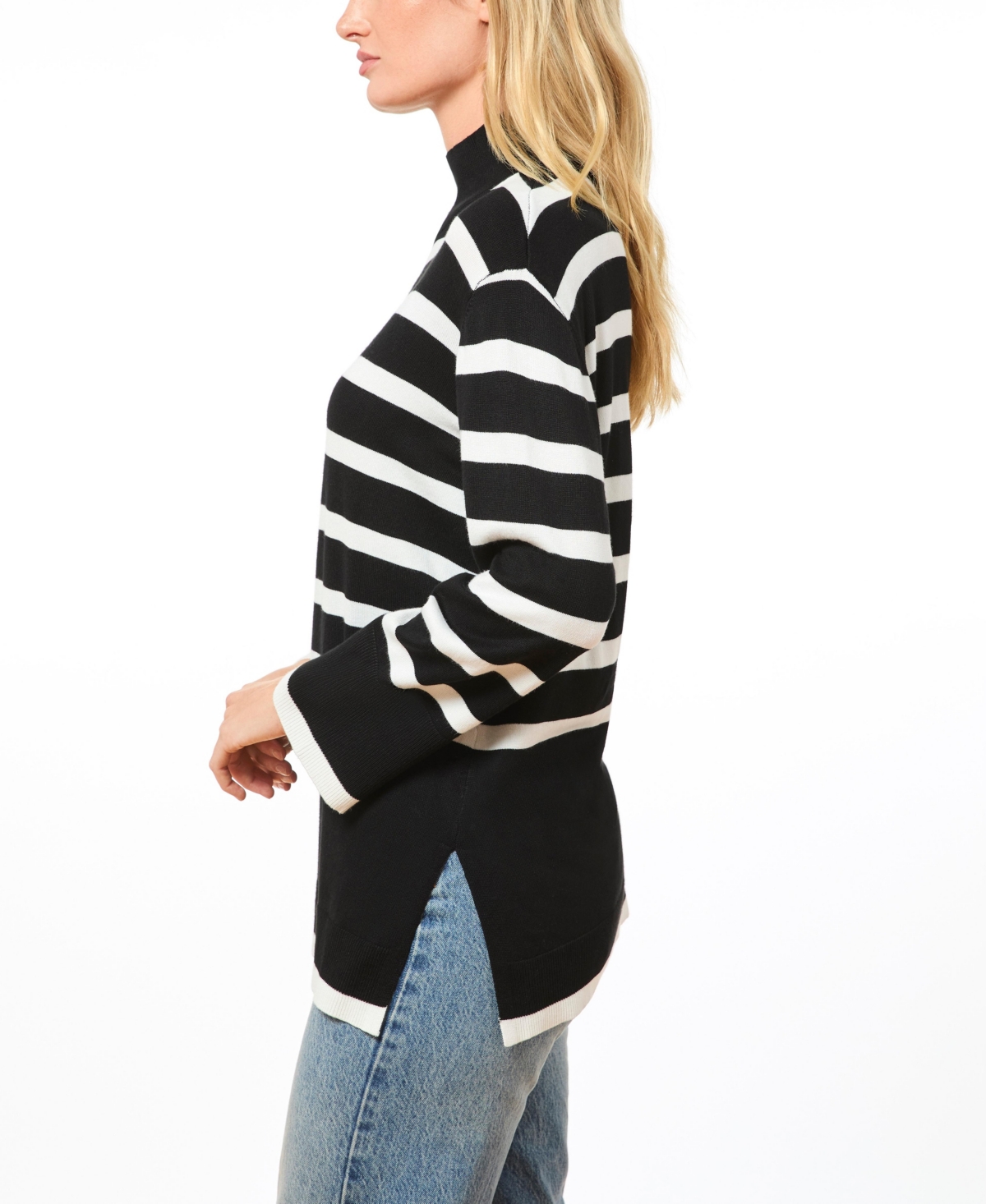 Cable & Gauge Women's Striped Turtle Neck Sweater